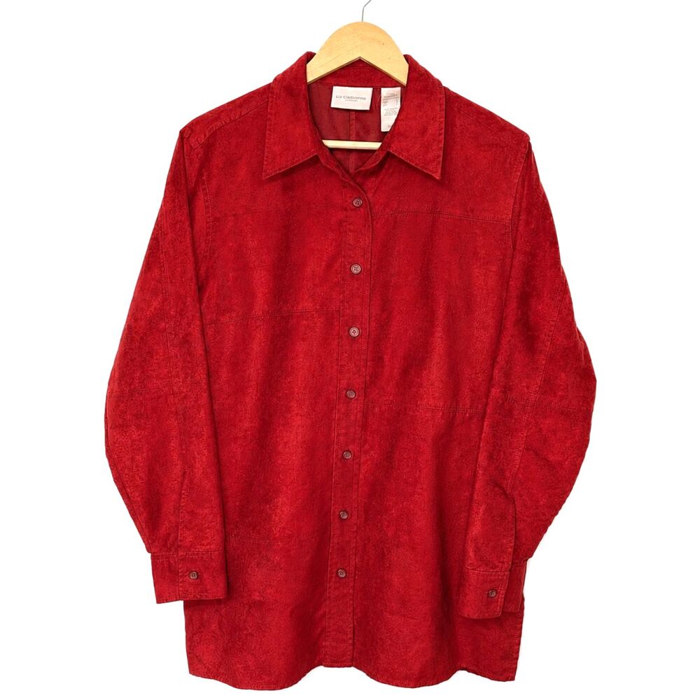 Vintage Liz Claiborne LizSport Red Textured Button Front Shirt Blouse 90s
